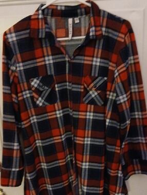 Plaid Button Down Shirt Red and Navy Women's